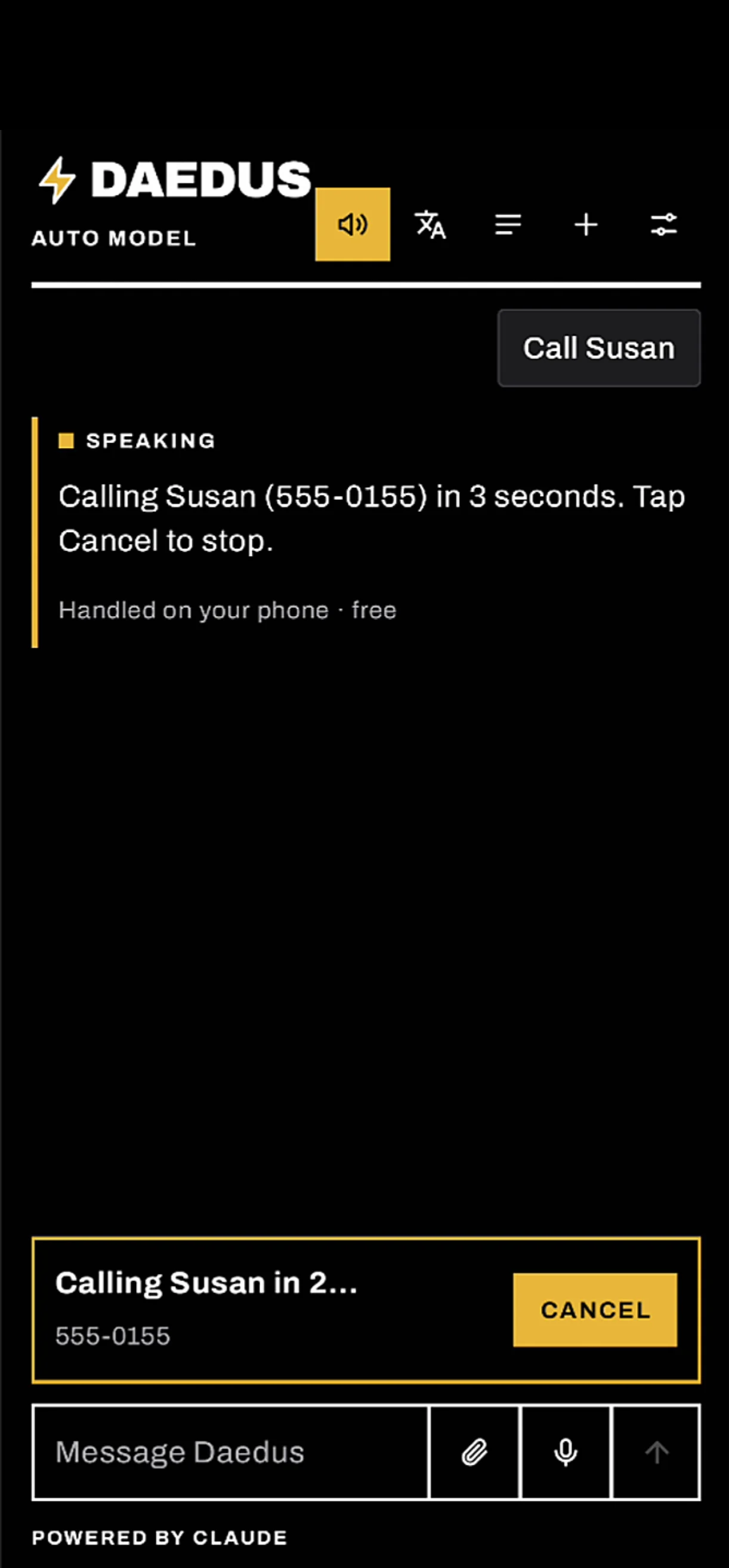 Daedus placing a call with a countdown